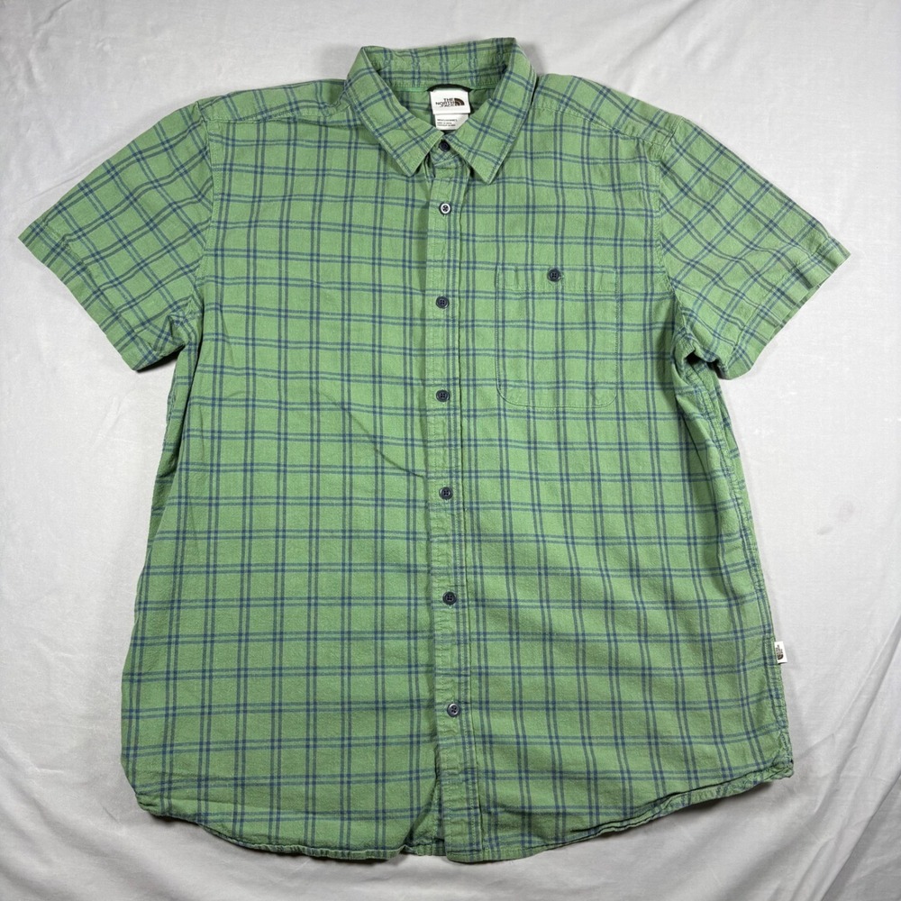 The North Face Mens Large Green Plaid Hemp Cotton Short Sleeve Shirt NF0A5J9Z
